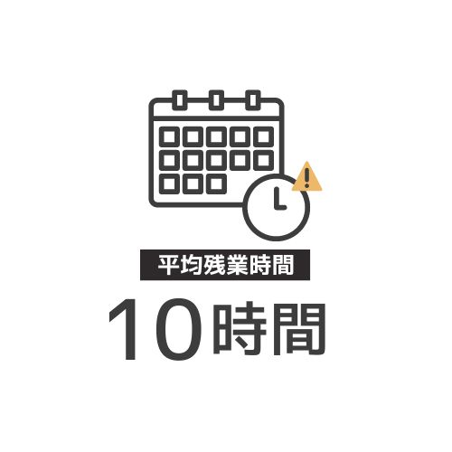 カレンダーアイコンと時間を示す時計、平均残業時間10時間